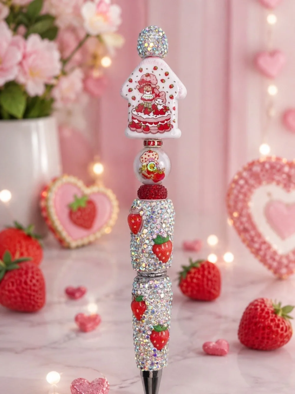 Strawberry Sweet House Beaded Pen